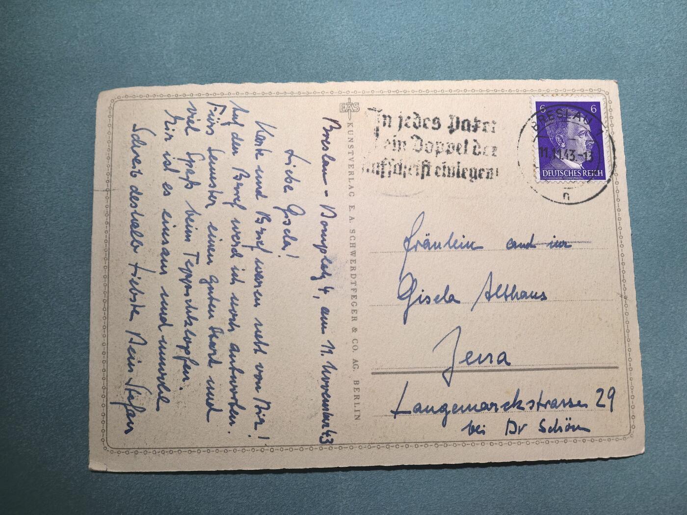 盛世勋华——号角文化勋章邮票专场拍卖第294期 德国（1939）1943年实寄明信片 波茨坦宫中国茶室 贴小胡子邮票