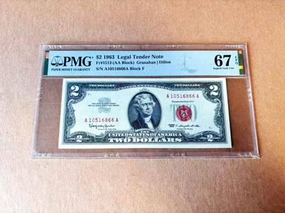 【Blue Auction】世界纸币精拍第765期——18级TOP拍卖/信誉/品质/专业/高效💫 - 【AA无47】美国 1963年2美金 PMG67EPQ 