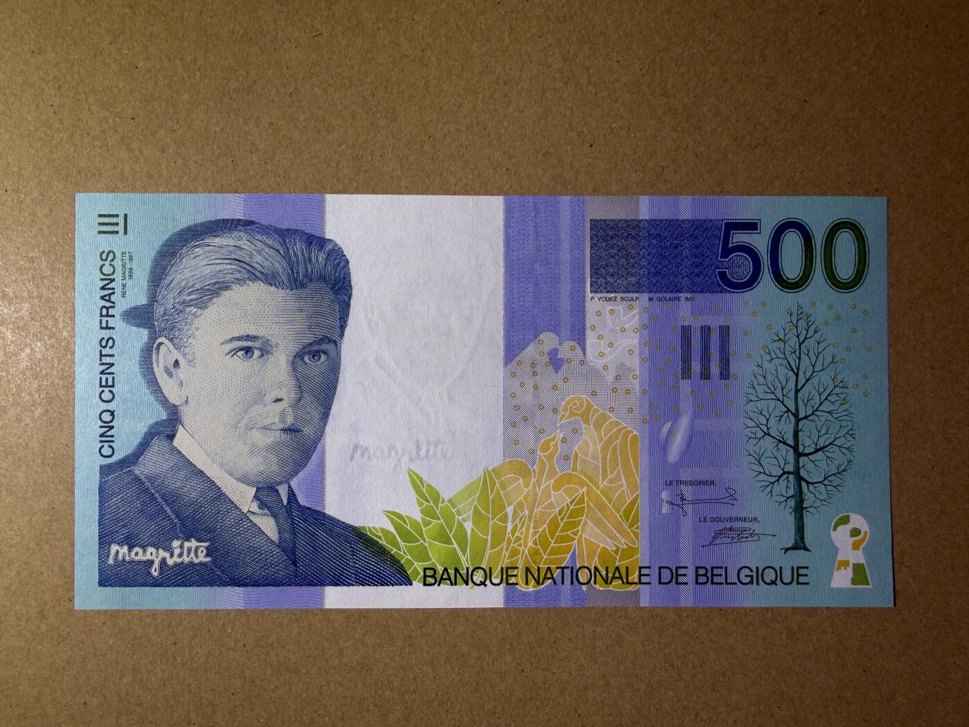 《艾美收藏》第225期-12.15周日外币精选场 比利时500法郎 UNC 末版 比利时画家马格里特