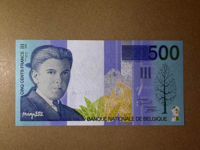 《艾美收藏》第225期-12.15周日外币精选场 - 比利时500法郎 UNC 末版 比利时画家马格里特