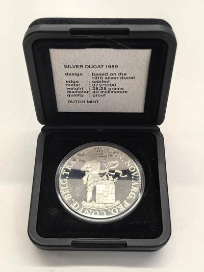 博洋堂世界钱币拍卖第153期（全场包邮） - 荷兰1989年银杜卡特银币 乌得勒支（1816年复刻） 28.25克835银 发行量：约3万5千 盒证全