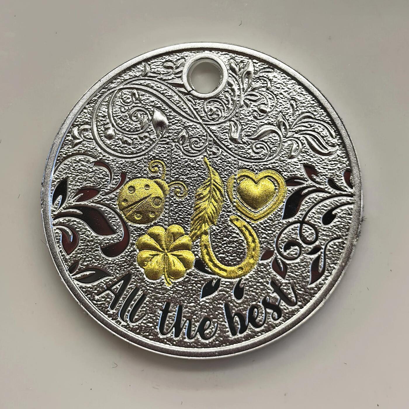 博洋堂世界钱币拍卖第153期（全场包邮） 纽埃2017年1元彩色精制银币 最好祝愿钥匙扣 8.97克925银 发行量：4千 盒证全