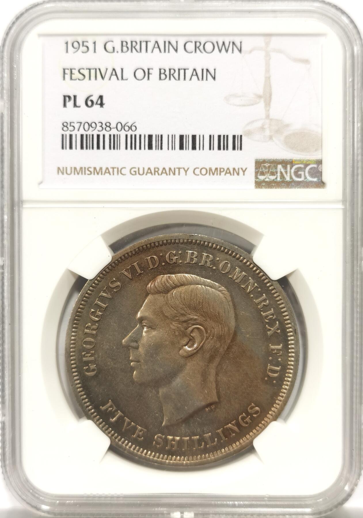 博洋堂世界钱币拍卖第153期（全场包邮） NGC PL64 英国1951年乔治六世克朗镍币原盒