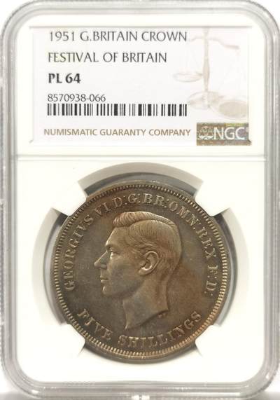 博洋堂世界钱币拍卖第153期（全场包邮） - NGC PL64 英国1951年乔治六世克朗镍币原盒