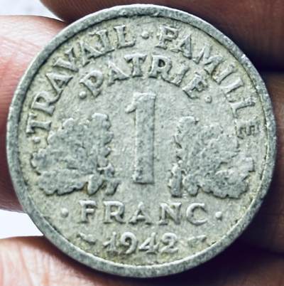 文馨钱币收藏第 286 场，圣诞节专场【 长期接收代拍品低至 0 佣金】 - 极美品 1942 年德占法国维希政府 1 法郎铝币，第一版本只发行三年首发年