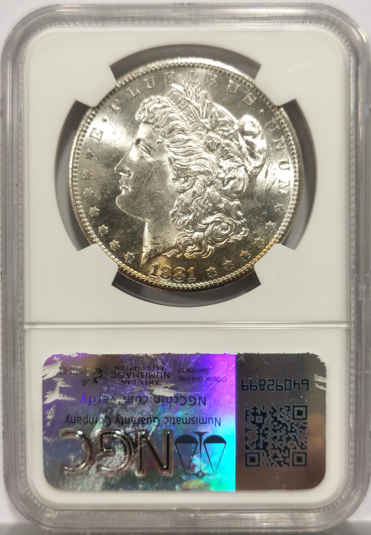 博洋堂世界钱币拍卖第153期（全场包邮） NGC MS64 美国1881年S版摩根大银币，镜面感强烈，带彩包浆