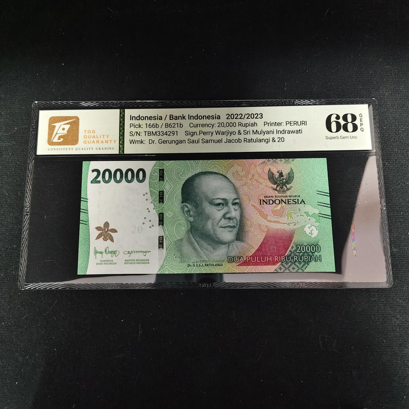 【全场包邮】纯粹捡漏拍488场（免费代拍第25场） 【纸钞】印度尼西亚2022年20000卢比-格鲁安·索尔·塞缪尔·雅各布·拉图兰吉博士/塔里·功羽毛舞-TQG 68GEPQ
