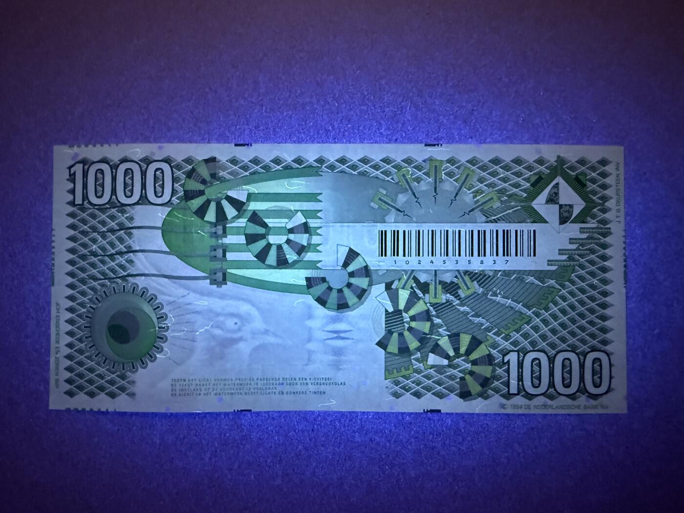 《艾美收藏》第225期-12.15周日外币精选场 荷兰1000盾 UNC 1994年 齿轮版 汇率人民币4000元