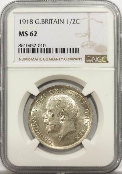 博洋堂世界钱币拍卖第153期（全场包邮） - NGC MS62 英国1918年乔治五世半克朗银币