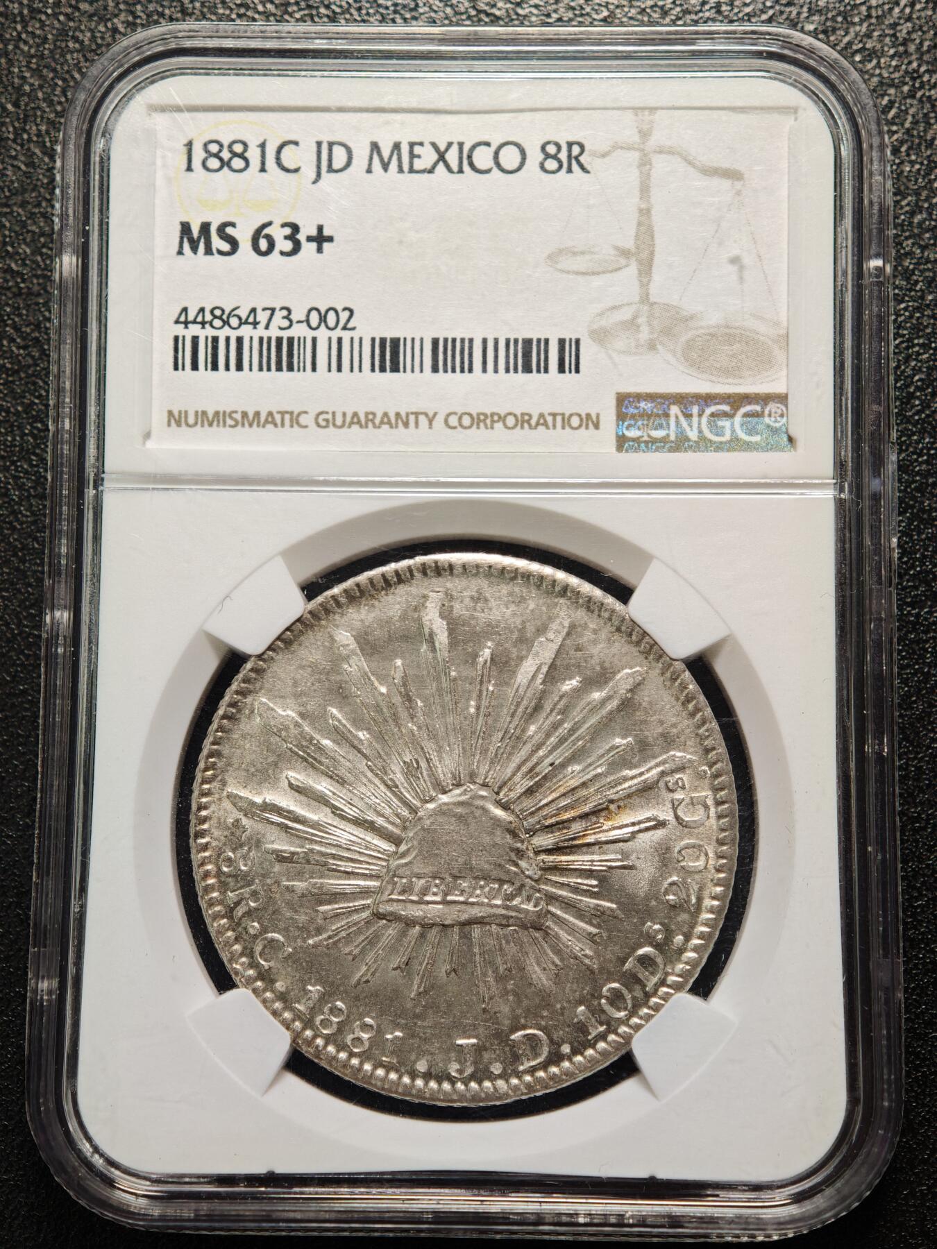 【德藏】世界币章拍卖第158期（拍品征集中~欢迎藏友联系） 1881年 墨西哥鹰洋8R银币 原光十足 NGC MS63+