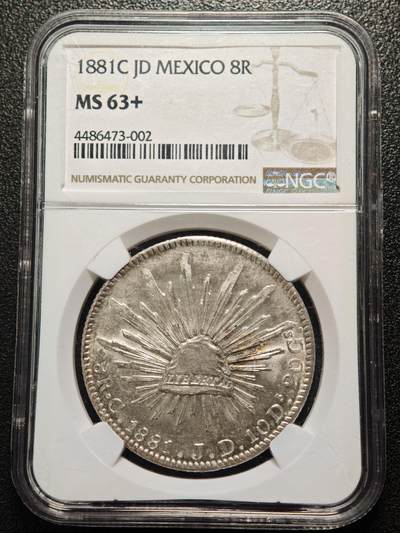 【德藏】世界币章拍卖第158期（拍品征集中~欢迎藏友联系） - 1881年 墨西哥鹰洋8R银币 原光十足 NGC MS63+