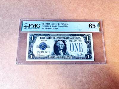 【Blue Auction】世界纸币精拍第765期——18级TOP拍卖/信誉/品质/专业/高效💫 - 美国 1928B 1美金 银币券 PMG65EPQ 