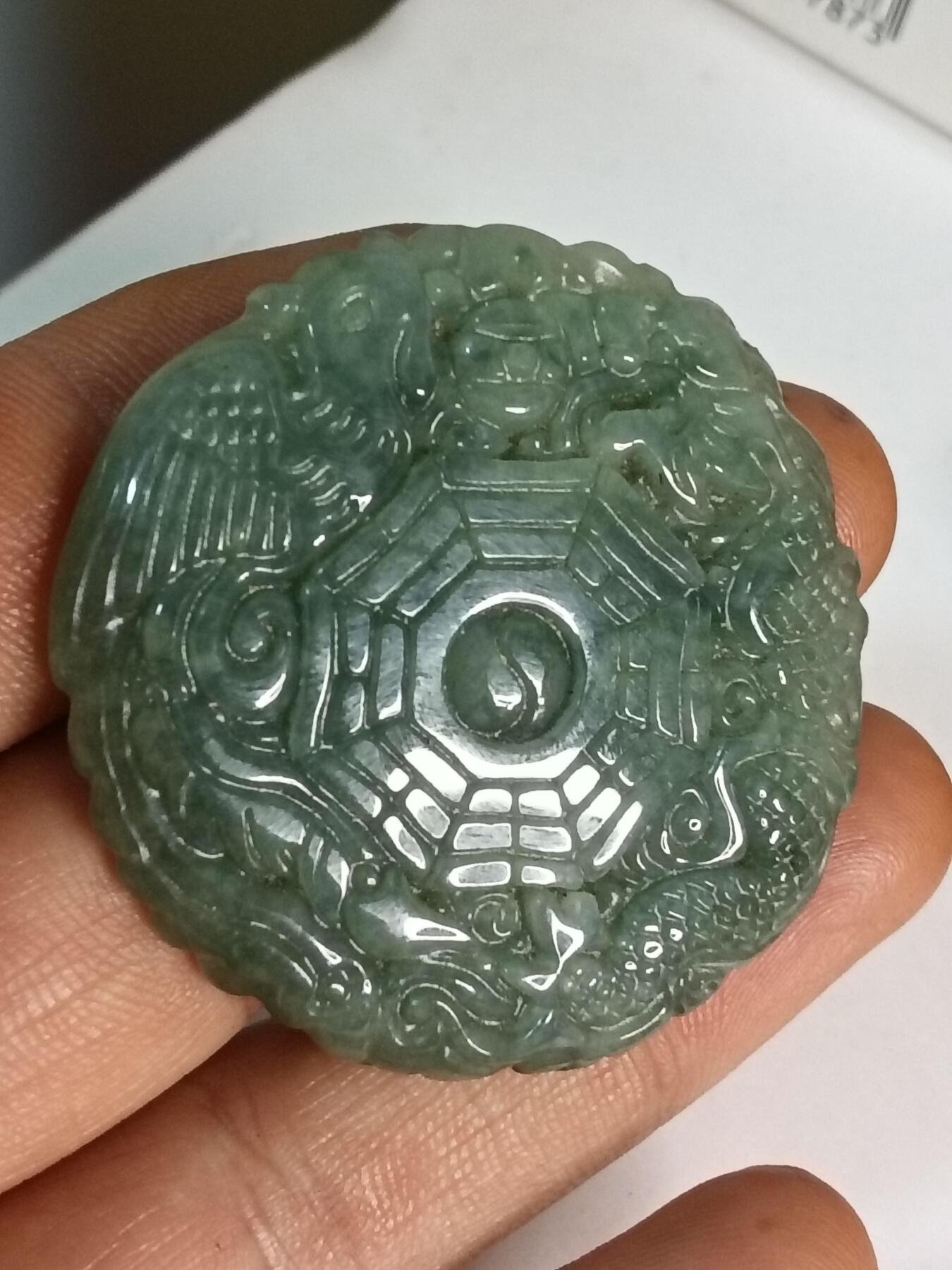 天然缅甸翡翠A货龙凤八卦吊坠 男女款玉佩