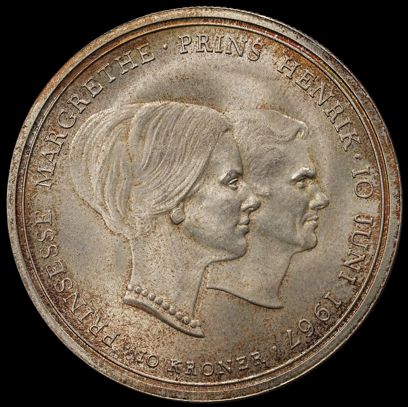 修遠堂世界钱币第九十八期 1967年丹麦玛格丽特公主结婚纪念10克朗银币 20.40g，含银80%