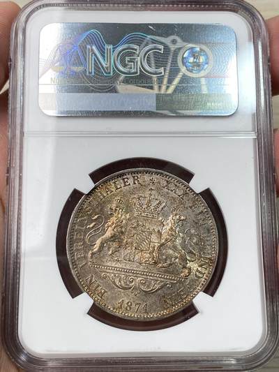 万国钱币拍卖第058期（万国新年大拍） NGC AU58 1871年德国巴伐利亚路德维希二世双狮护盾流通泰勒 原味金彩包浆极美