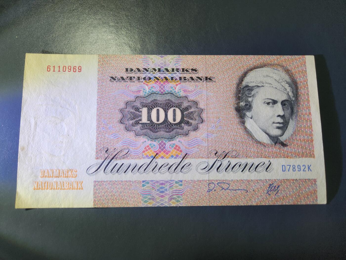 12月20号晚上8点 外国纸币自动截拍第74场 丹麦 1972年/1986年 100克朗 近新有点黄
