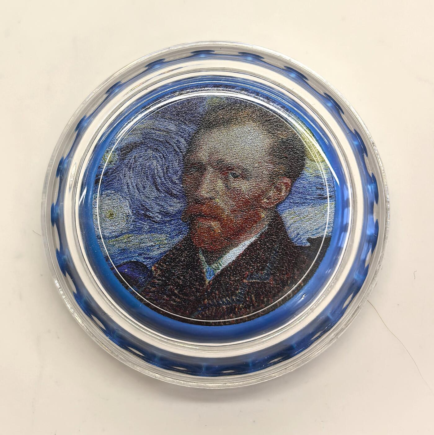 博洋堂世界钱币拍卖第153期（全场包邮） 乍得2022年1000中非法郎彩色精制银币 凡高瓶盖 6克999银 发行量：5千 盒证全（盒就是证）