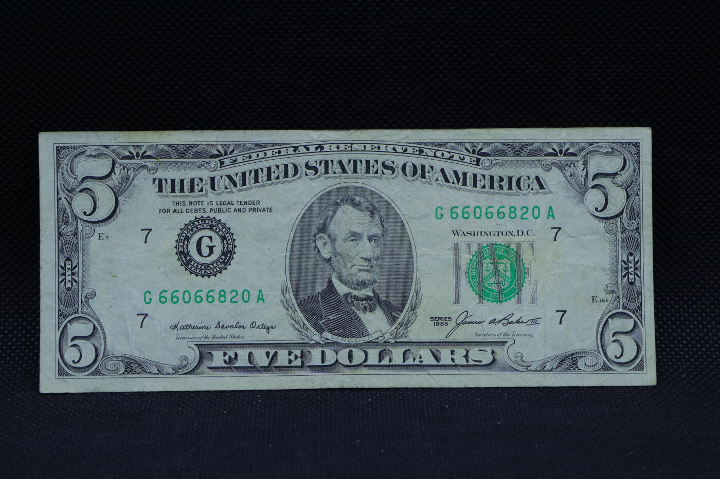【淘币小摊】限时拍第八百三十四拍  纸币场  满百包邮可预留两周  周一统一发货    美国1985年5元纸币【有折】