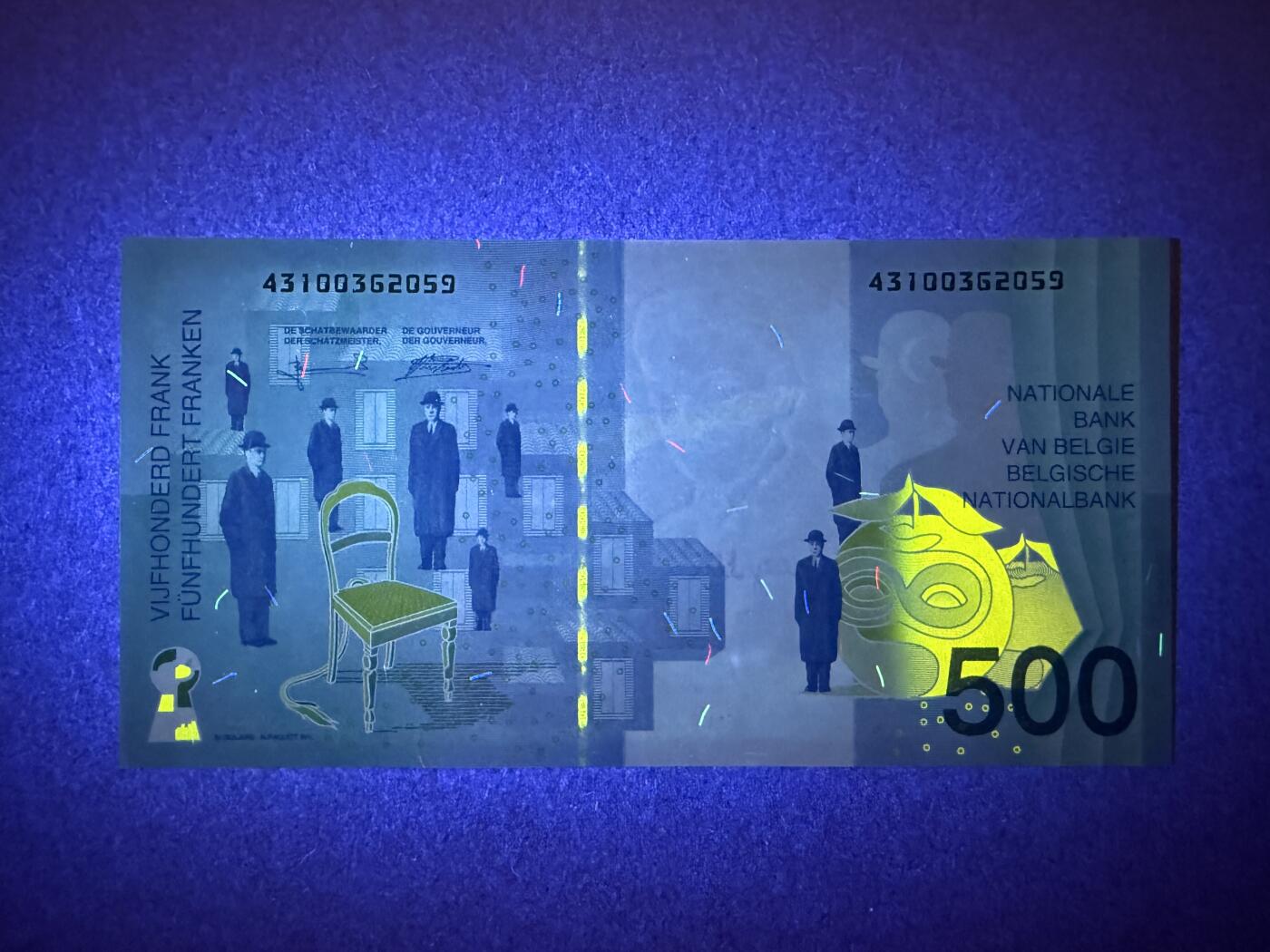 《艾美收藏》第225期-12.15周日外币精选场 比利时500法郎 UNC 末版 比利时画家马格里特