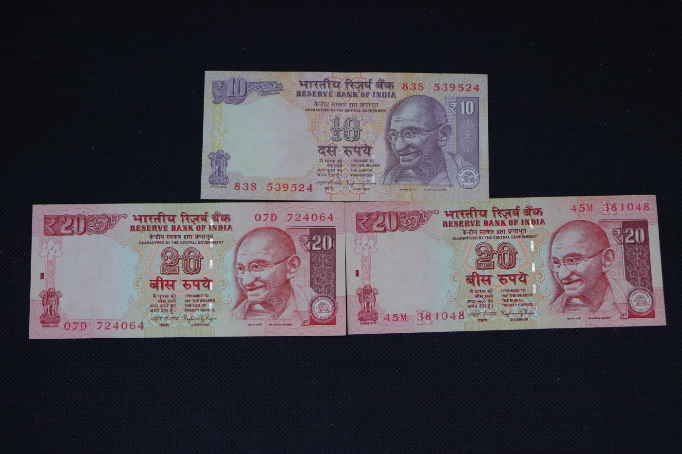 【淘币小摊】限时拍第八百三十四拍  纸币场  满百包邮可预留两周  周一统一发货   印度10-20卢比纸币3张【有折】