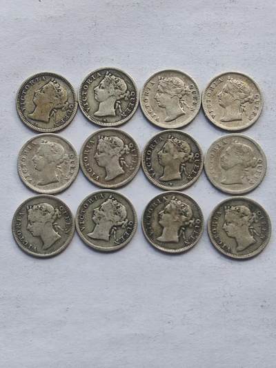 古楚泉社世界钱币专场NO.4 - 香港维多利亚女王五仙银币12枚不同年份