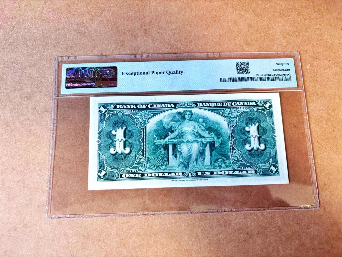 【Blue Auction】世界纸币精拍第765期——18级TOP拍卖/信誉/品质/专业/高效💫 【无47】加拿大 1937年1元 PMG66EPQ 高分 英王乔六 丰收女神
