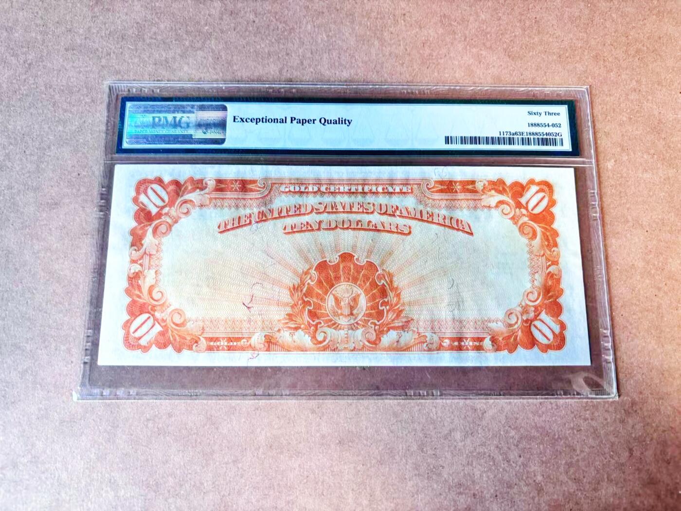 【Blue Auction】世界纸币精拍第765期——18级TOP拍卖/信誉/品质/专业/高效💫 【无47 少见fr.1173a小字版 评级量仅是常见大字版fr.1173的1/20】 美国 1922年10美金黄金券 大票幅 金黄色的油墨及凹凸感佳 美国第一任财政部长迈克尔-希雷加斯 升值品种 PMG63EPQ 全新原票 短暂流通后换大字版 