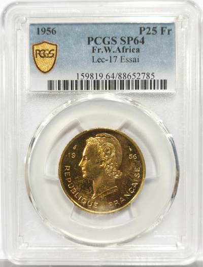 博洋堂世界钱币拍卖第153期（全场包邮） - PCGS SP64 法属西非1956年25法郎样币