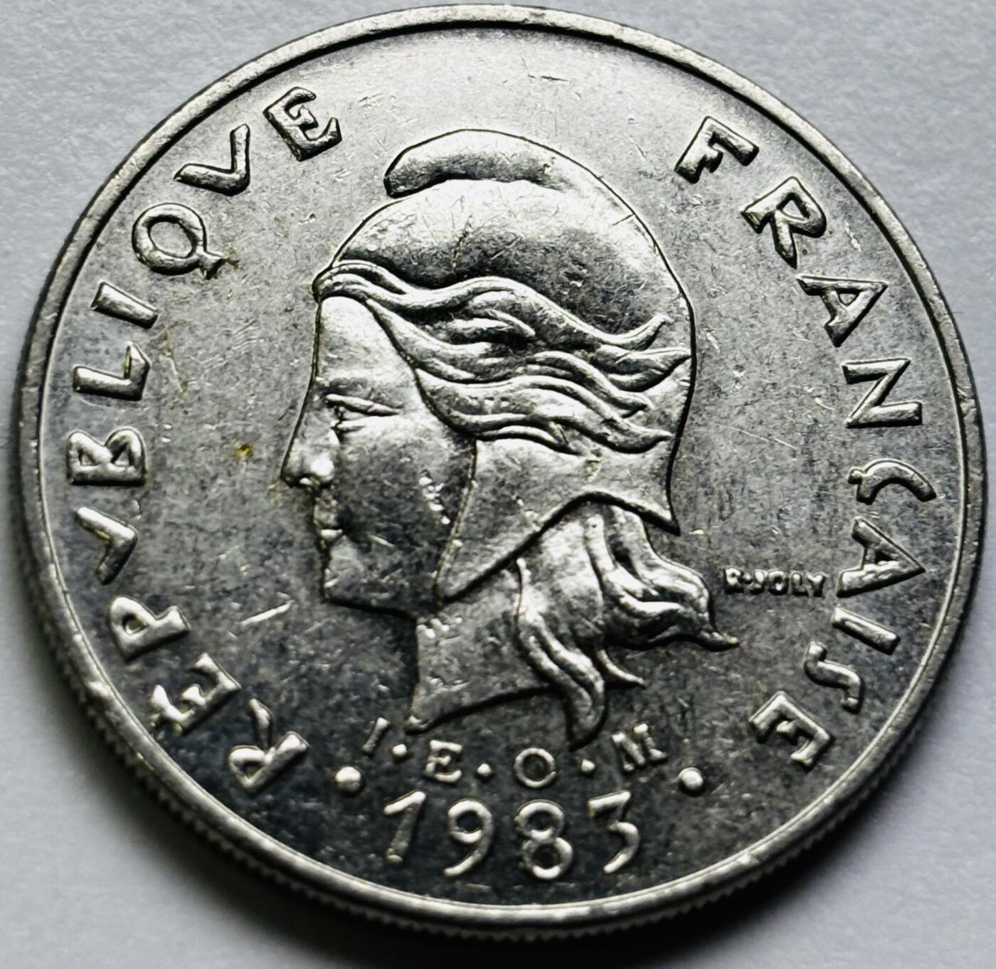 文馨钱币收藏第 286 场，圣诞节专场【 长期接收代拍品低至 0 佣金】 1983 年法属新喀里多尼亚 20 法郎，第二版本