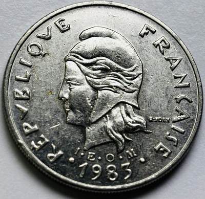 文馨钱币收藏第 286 场，圣诞节专场【 长期接收代拍品低至 0 佣金】 - 1983 年法属新喀里多尼亚 20 法郎，第二版本