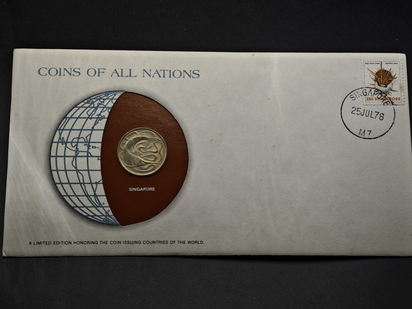 【淘币小摊】实时拍第八百三十三拍   散币场   满百包邮可预留二周 每周一统一发货   新加坡1977年20分邮币封