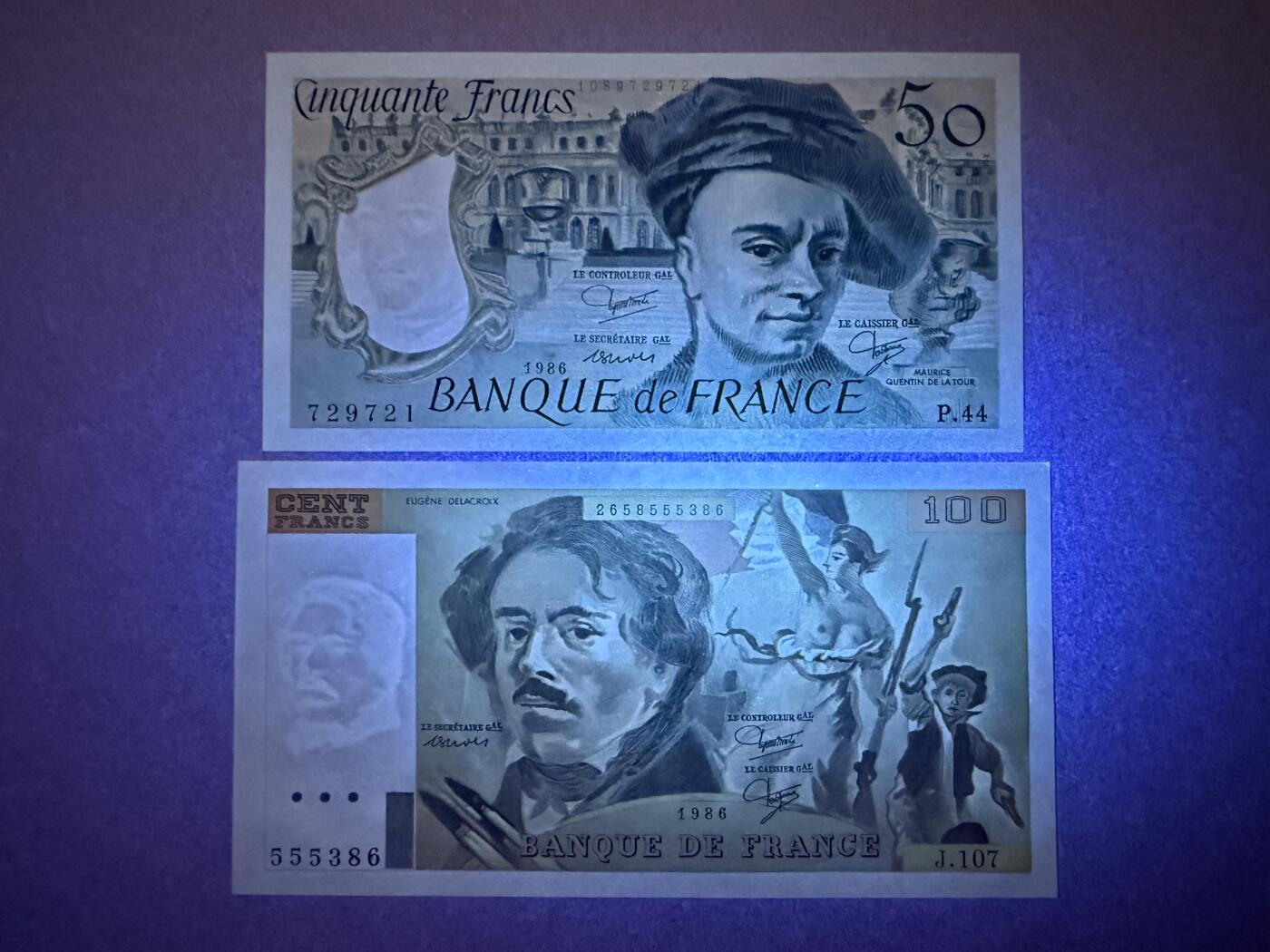 《艾美收藏》第225期-12.15周日外币精选场 法国50、100法郎2张 UNC 1986年 全程无4