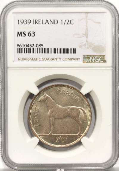 博洋堂世界钱币拍卖第153期（全场包邮） - NGC MS63 爱尔兰1939年骡币2先令6便士半克朗早期好品