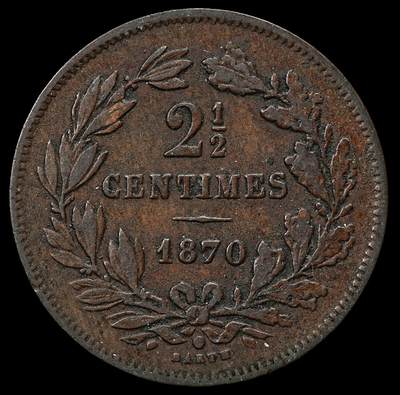 修遠堂世界钱币第九十八期 - 1870 年卢森堡  2½ 分（2.5 分）铜币