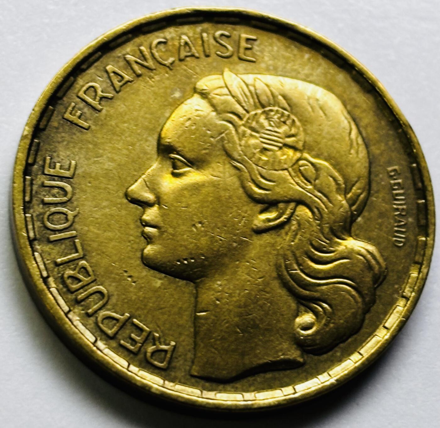 文馨钱币收藏第 286 场，圣诞节专场【 长期接收代拍品低至 0 佣金】 铜光美品 1953 年法兰西第四共和国 第一版本 50 法郎大铜币