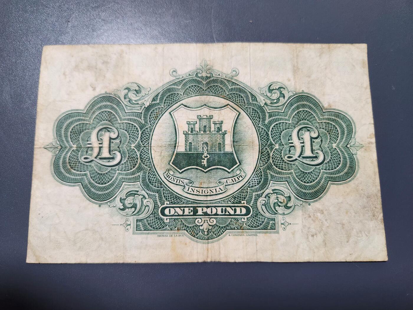 12月21号晚上8点 外国纸币自动截拍第75场 直布罗陀 纸币 1965年版 1镑 大票面  早期年份稀少