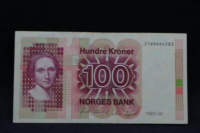 【淘币小摊】限时拍第八百三十四拍  纸币场  满百包邮可预留两周  周一统一发货  -  挪威1987年100克朗纸币【有折】