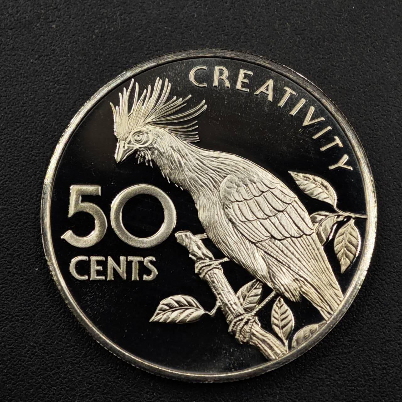 【淘币小摊】实时拍第八百三十三拍   散币场   满百包邮可预留二周 每周一统一发货   圭亚那1977年凤头鹦鹉50分精制镍币