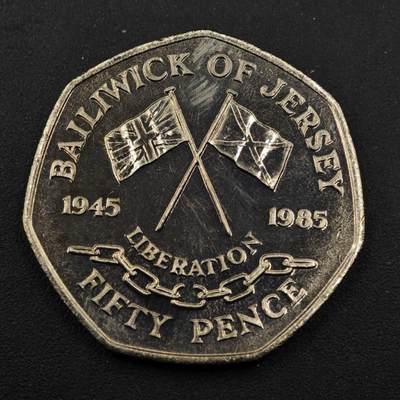 【淘币小摊】实时拍第八百三十三拍   散币场   满百包邮可预留二周 每周一统一发货   - 泽西岛1985年解放40周年50便士纪念镍币