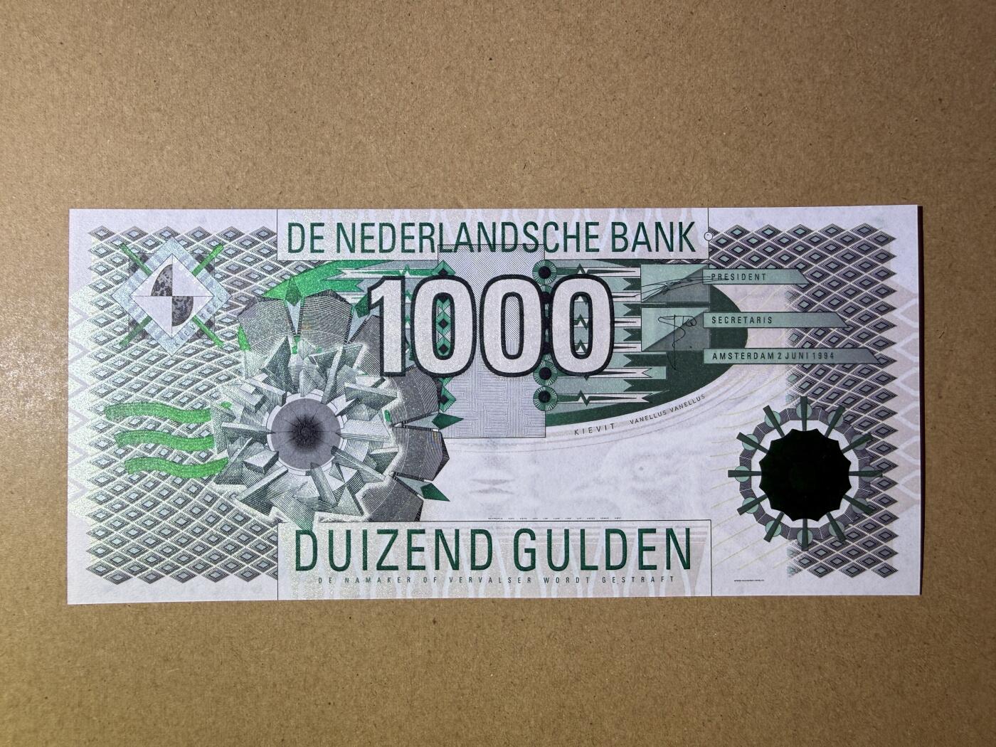 《艾美收藏》第225期-12.15周日外币精选场 荷兰1000盾 UNC 1994年 齿轮版 汇率人民币4000元
