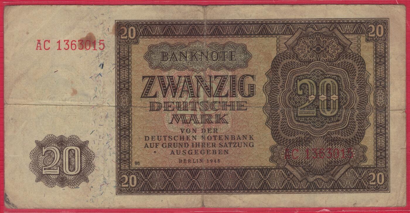 德国(东德 民主德国)1948年20马克 P-13b 七位号码 无47 品相如图