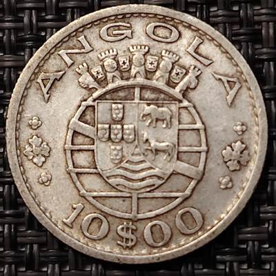 布加迪🐬～世界钱币(上海)🌾第 266 期 /  各国套币和散币 - 安哥拉🇦🇴 1955年 10埃斯库多银币 5g/24mm