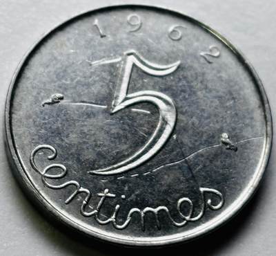 文馨钱币收藏第 286 场，圣诞节专场【 长期接收代拍品低至 0 佣金】 - 好品 1962 年法国 5 生丁