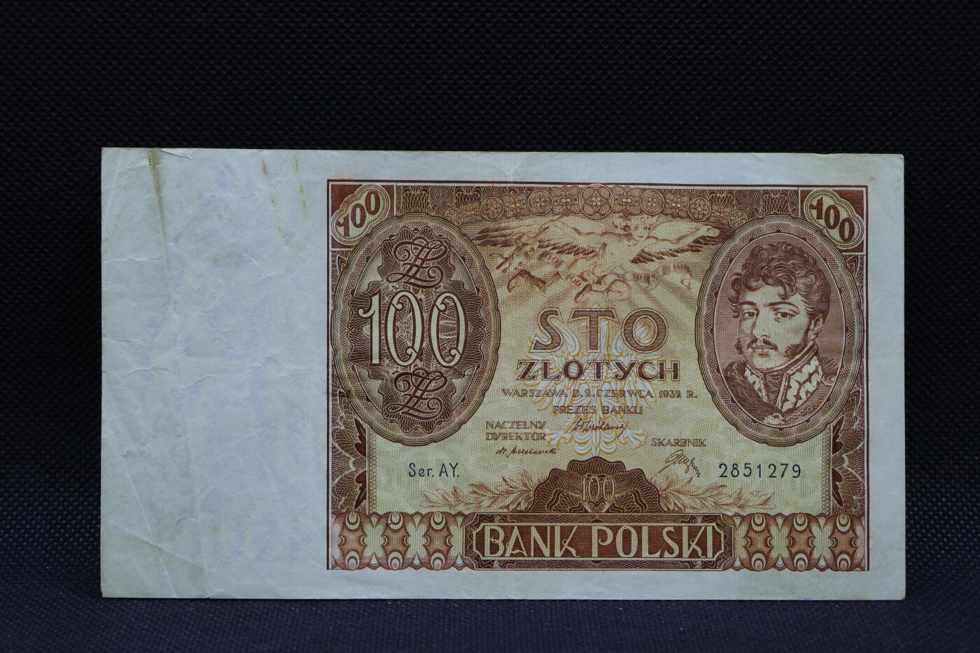 【淘币小摊】限时拍第八百三十四拍  纸币场  满百包邮可预留两周  周一统一发货   波兰1932年100兹罗提纸币【有折】