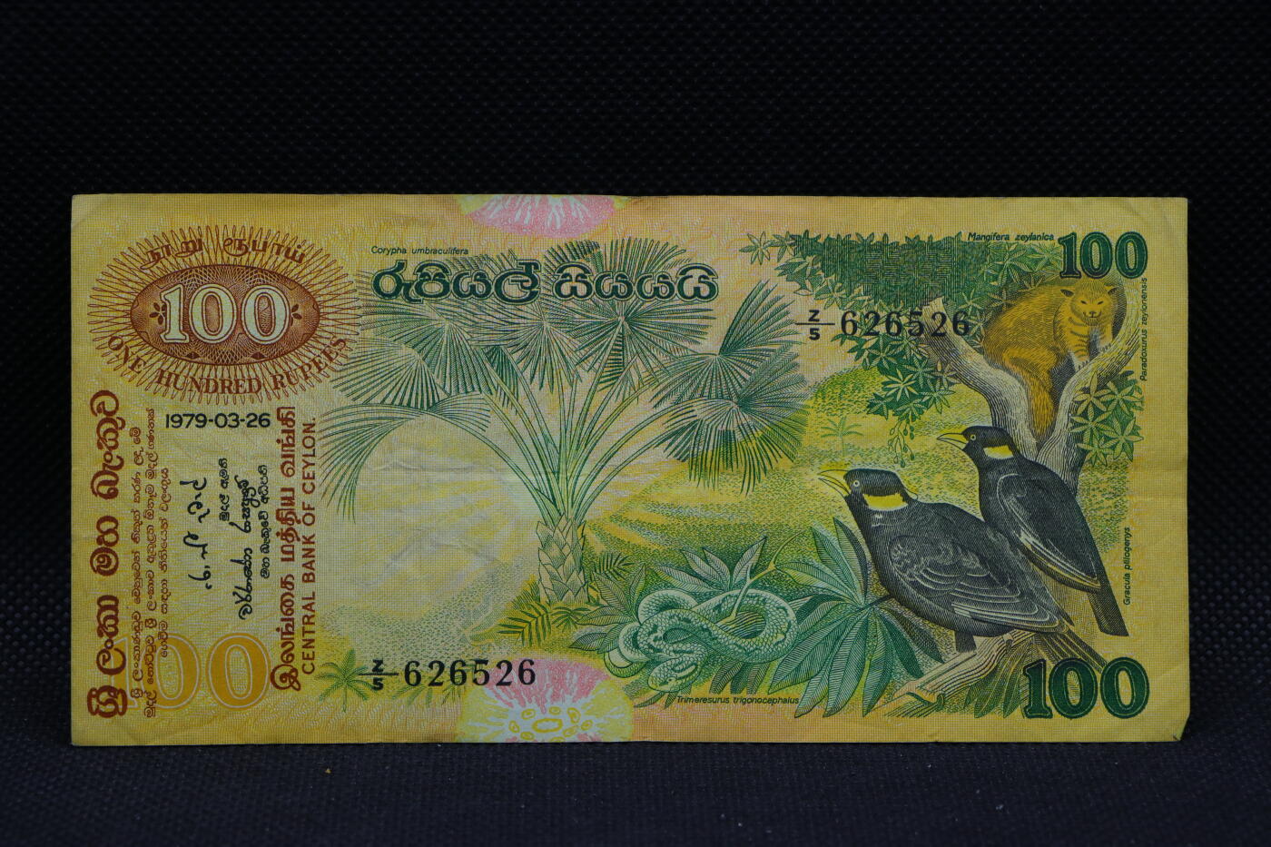 【淘币小摊】限时拍第八百三十四拍  纸币场  满百包邮可预留两周  周一统一发货   锡兰1979年100卢比纸币【有折】