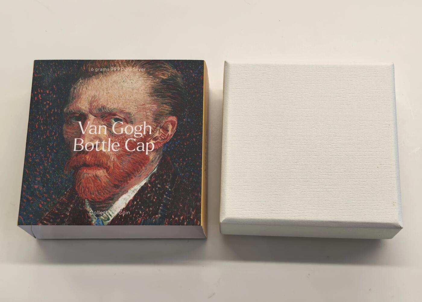 博洋堂世界钱币拍卖第153期（全场包邮） 乍得2022年1000中非法郎彩色精制银币 凡高瓶盖 6克999银 发行量：5千 盒证全（盒就是证）