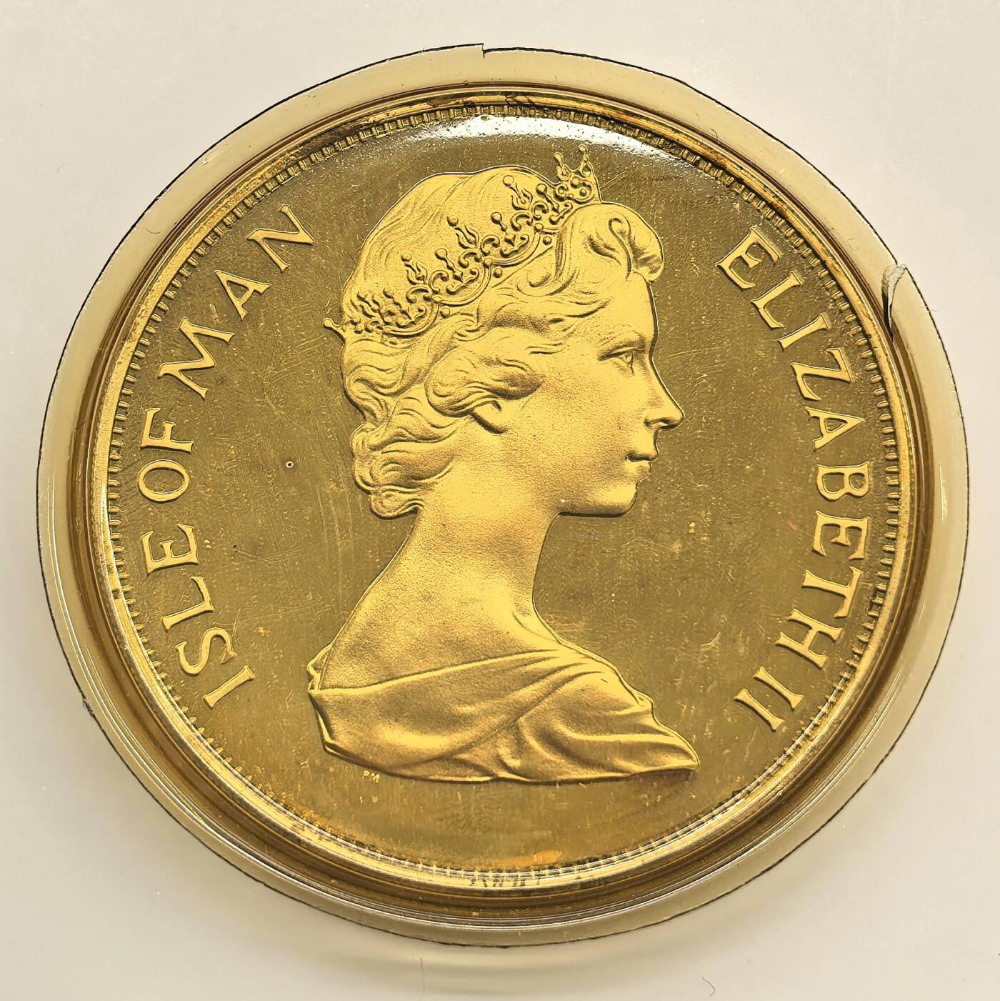 博洋堂世界钱币拍卖第153期（全场包邮） 马恩岛1978年纪念伊丽莎白二世登基25周年1克朗精制银币，1盎司975银，带原盒证