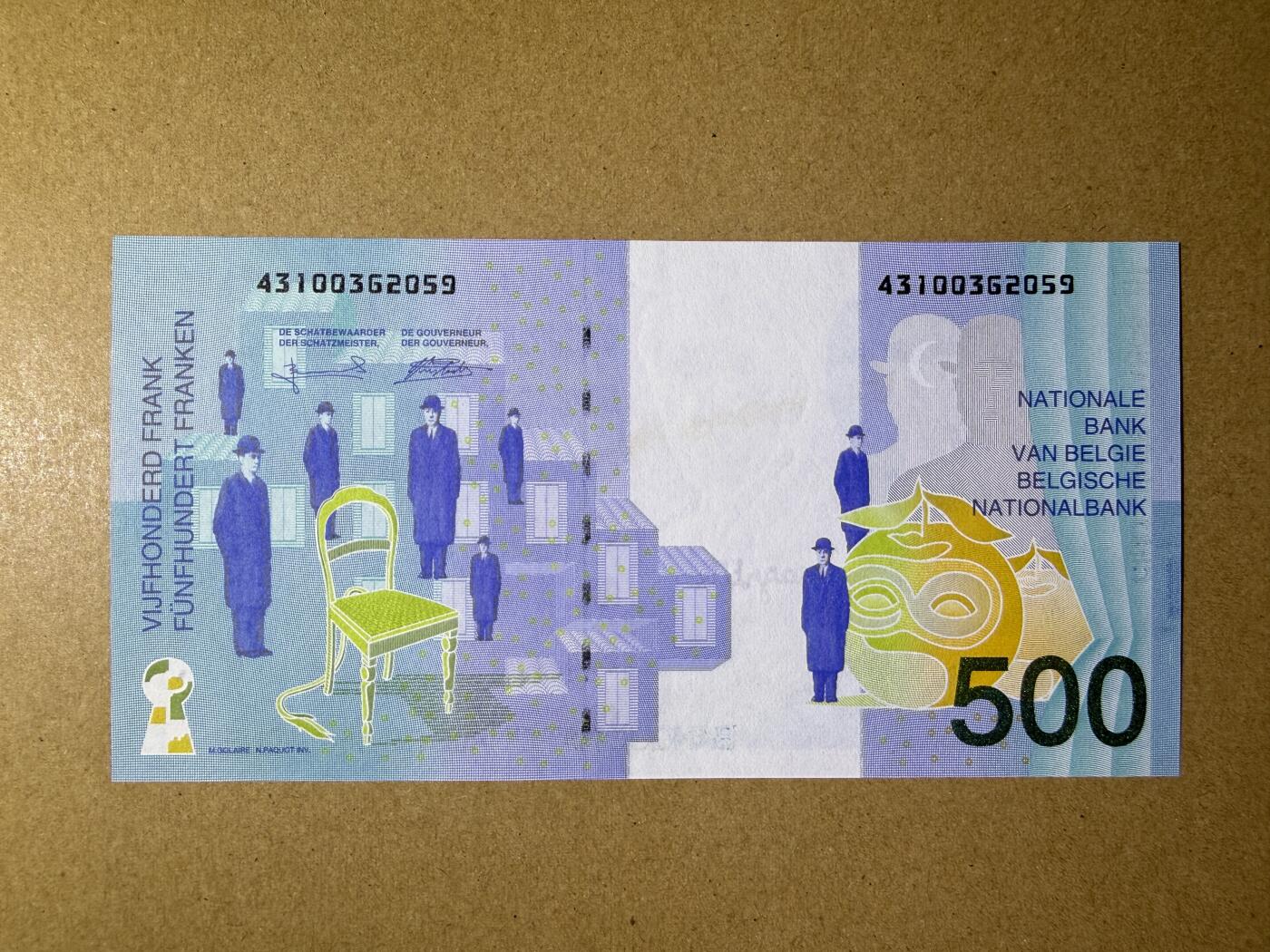 《艾美收藏》第225期-12.15周日外币精选场 比利时500法郎 UNC 末版 比利时画家马格里特