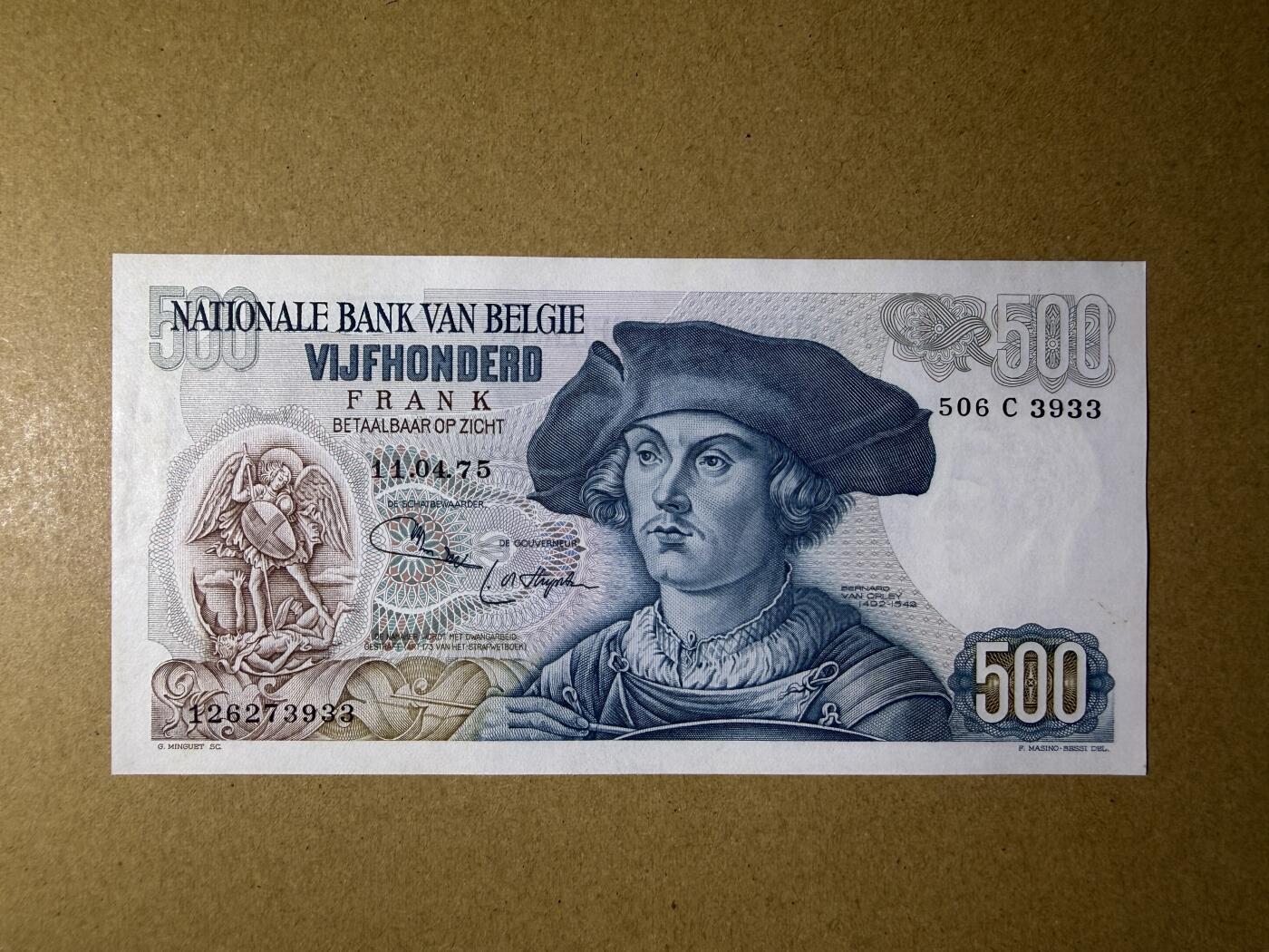 《艾美收藏》第225期-12.15周日外币精选场 比利时500法郎 UNC 1975年 比利时画家奥尔莱 局部荧光 无4