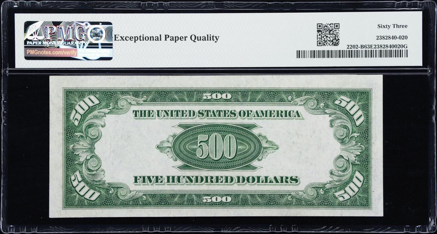 【Blue Auction】世界纸币精拍第765期——18级TOP拍卖/信誉/品质/专业/高效💫   【无47 纽约版】美国 1934年500美金 人物为美国第25任总统威廉·麦金莱 曾发动美西战争 该纸币是罗斯福新政后美国开始经济复苏的产物 那时候人均年收入才428美金 购买力爆炸 PMG63EPQ 该品种不断升值中
